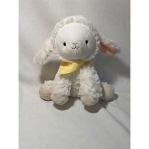 Hallmark Plush Lamb Sheep Cream Shaggy Stuffed Animal Yellow Gingham Scarf